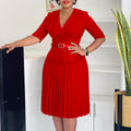 D520  foreign trade women's clothing  new fashion plus size elegant wrap v-neck pleated african dress
