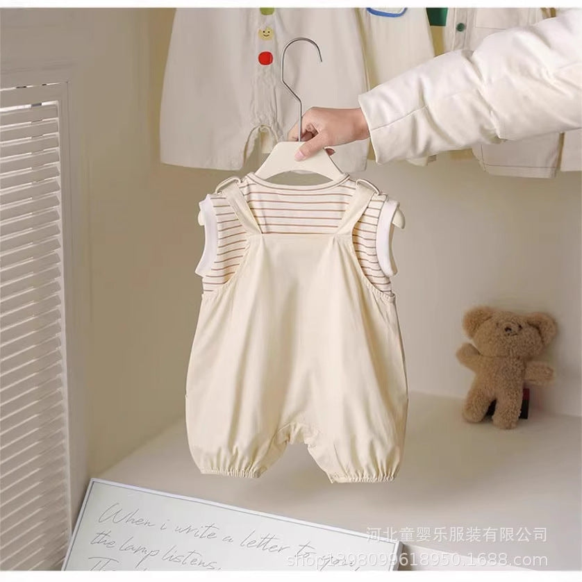 Baby summer outfit  new arrival: boys' and girls' summer short-sleeve set, korean style overalls two-piece baby clothes