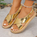 foreign trade summer new large size anti-woven bottom metal buckle crocodile pattern cross-border comfortable lightweight sandals for women