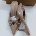 Za2024summer new sandals women's pointed toe bows decoration shallow mouth stiletto heels back empty toe cap mules shoes
