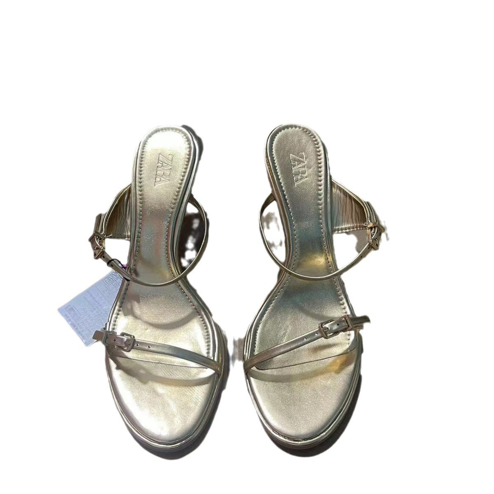 Za2024summernew arrival high-heeled one-strap sandals fashionfashioneasiest for matchoutwear women's sandals