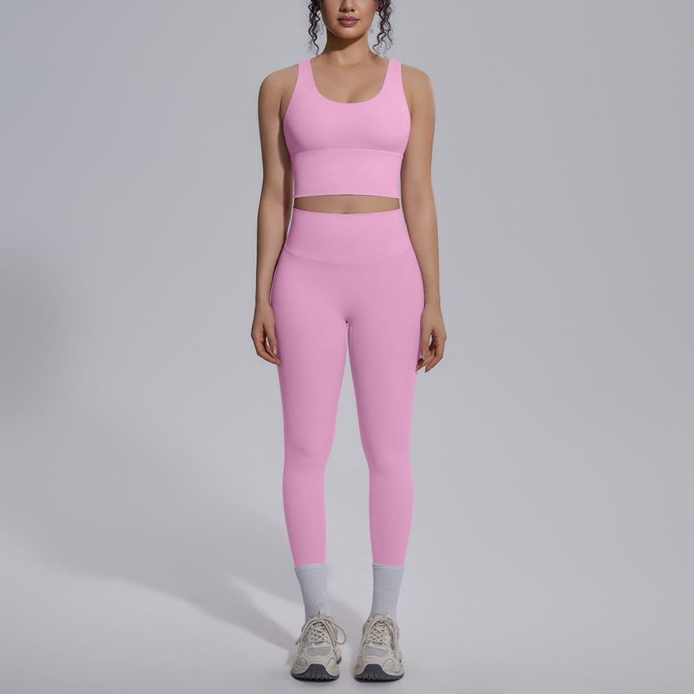 Naked-feel, form-fitting, quick-dry yoga set with a sexy racerback sports bra, high-waisted leggings, and butt-lifting design, perfect for outdoor running and fitness