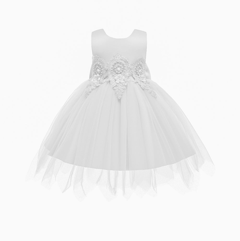 Wholesale foreign trade children's wear: embroidered princess dress for girls, asymmetrical mesh dress with large bow