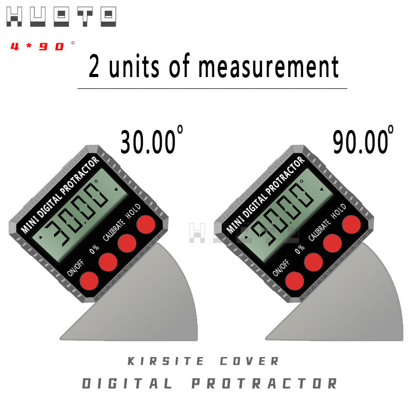 HUOTO 4 * 90 Degree Inclination Meter Digital Display Inclination Box Inclination Meter Level Meter Slope Meter Zinc Alloy Housing