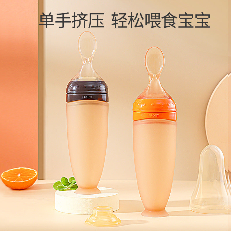 Baby silicone rice cereal spoon, squeeze bottle feeding spoon, soft silicone spoon for rice cereal and baby food supplement tools - wholesale