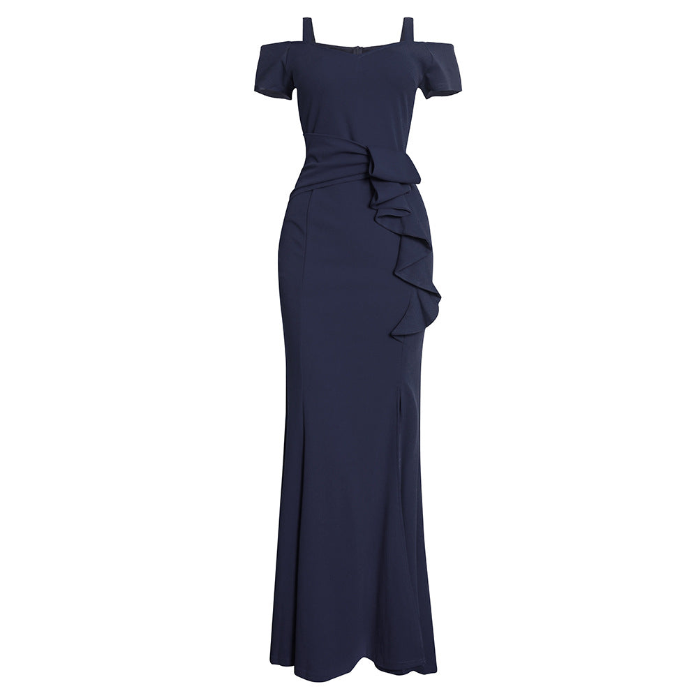 e-commerce: plus-size women's sexy, figure-flattering, slit evening gown with a fishtail train, suitable for , , and the african market