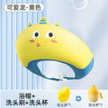 Triceratops shower cap - yellow + shampoo brush + rinse cup