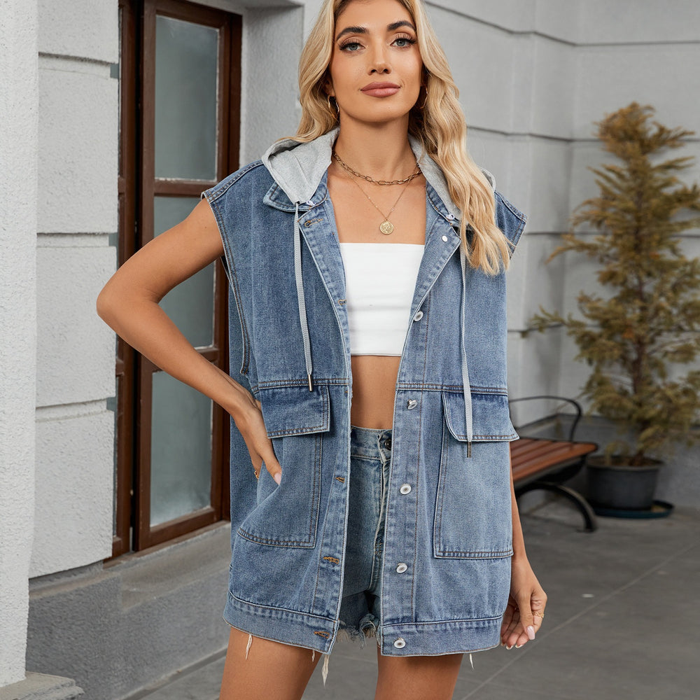 European and american cross-border  new denim vest women's  summer printed trendy denim sleeveless tank top