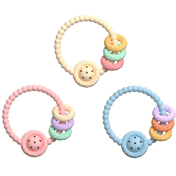 Rattle food grade silicone molar toothpaste soothing bite music 0-3 year old baby toy baby rattle toy