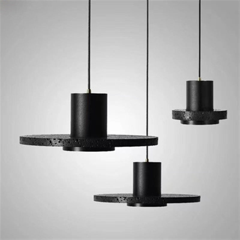 Wabi Sand Wind Minimalist Bedside Small Chandelier Creative Restaurant Bar Designer Black Hole Stone Bedroom Long Line Single Head Chandelier