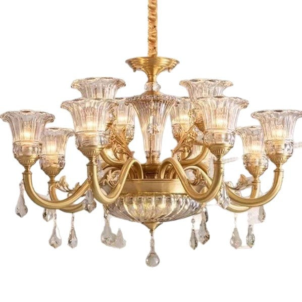 European crystal all-copper chandelier villa atmosphere living room dining room light duplex floor room American lighting light luxury chandelier
