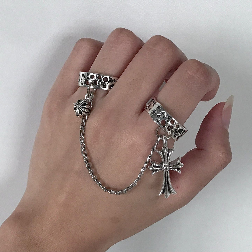 Cross chain ring wholesale cross-border hip hop niche design gothic style trendy retro hollow ring for women
