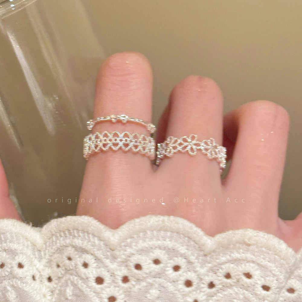 Palace style lace zircon open ring accessible luxuryniche style design classy sense index finger ring elegant ring for women