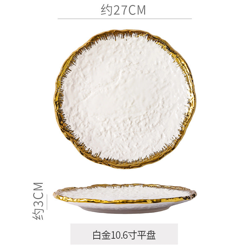 Embossed minimalist solid color ceramic bowls, plates, and dishes - premium, high-end design for hotels, restaurants, steak plates, fruit salads, and dessert bowls