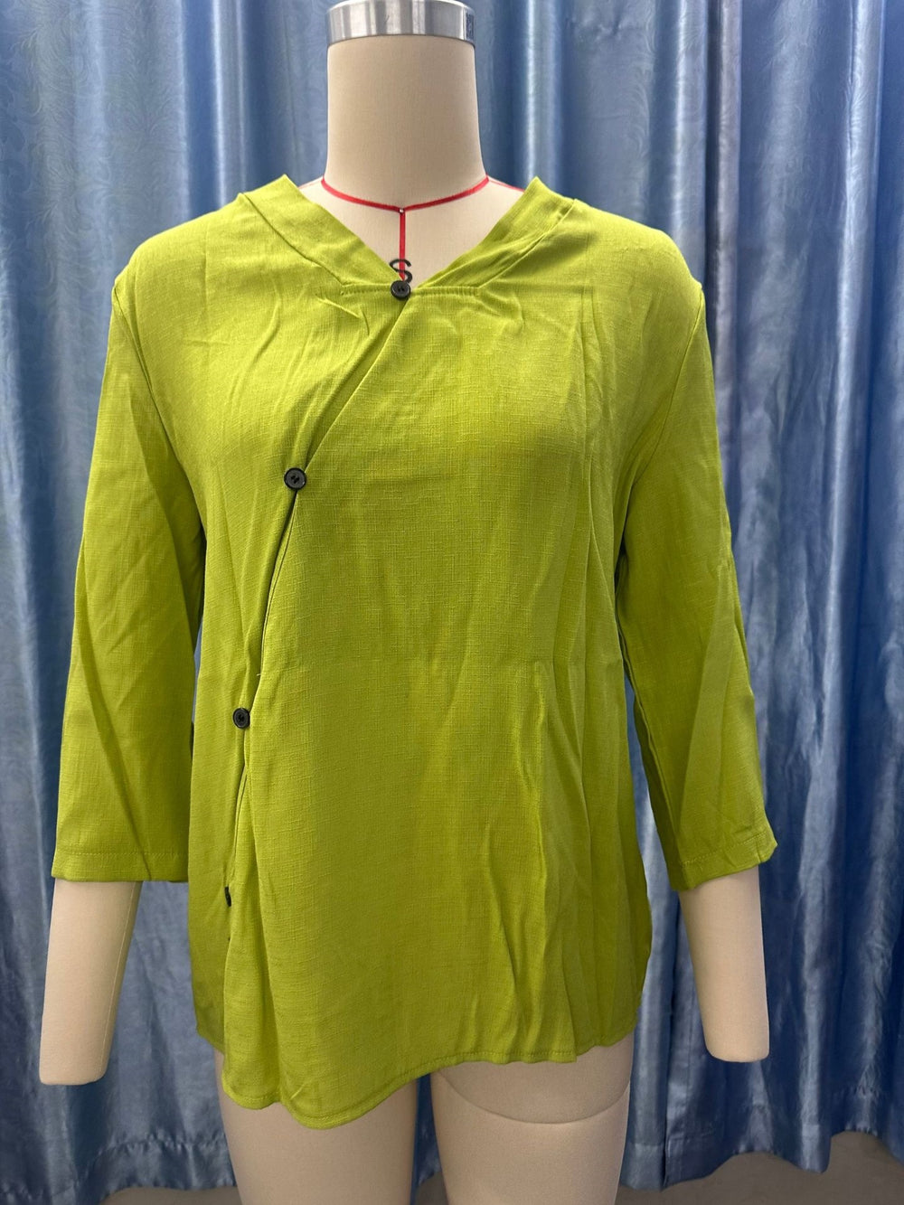 summer new women's solid color cotton linen european and american button-down top - cross-border e-commerce