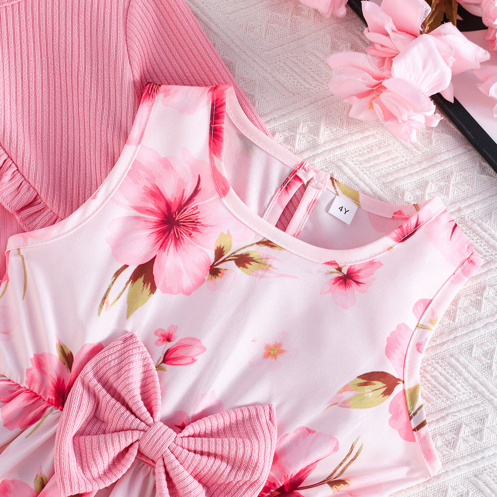 spring/autumn collection: girls' colorful suspender dress + solid color cardigan - new fashionable and elegant baby outfit