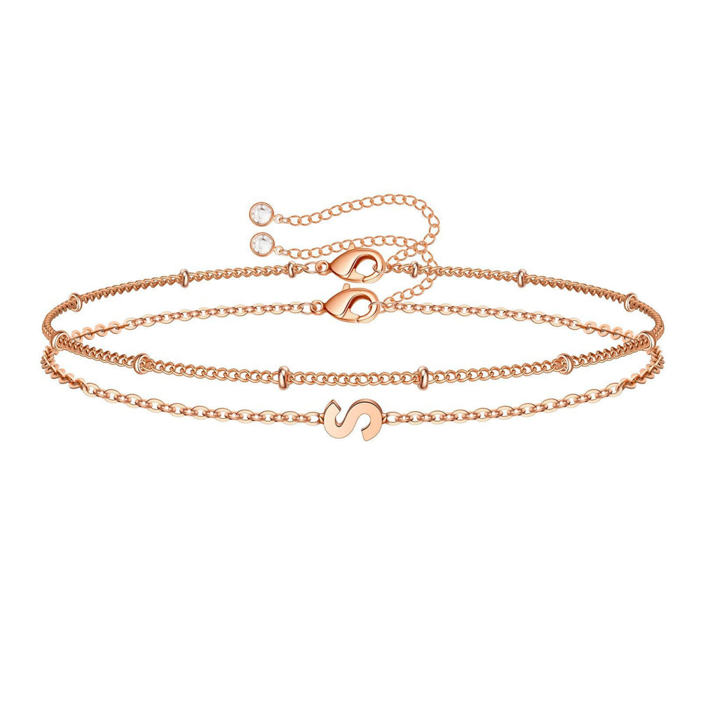 Amazon cross-border new product 26 letter grass line gold initial bracelet fashioneasiest for match layered rice bead chain bracelet for women