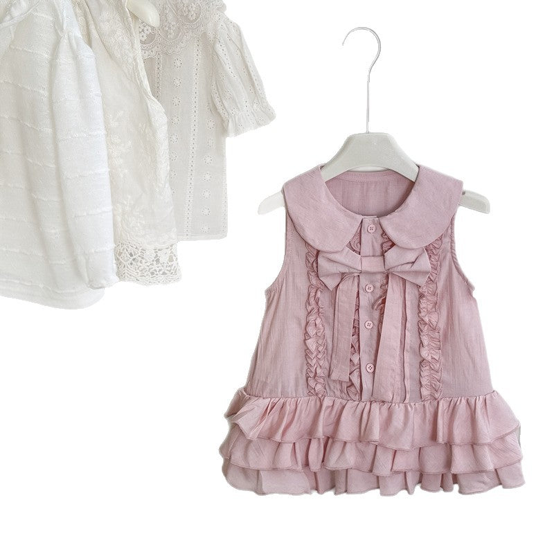 【summer clearance with free shipping】girls' bowknot tank dress - new  summer collection, versatile kids' dress