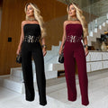 C7483 cross-border   fashion women's casual sexy bandeau metal buckle jumpsuit new