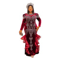 new arrivals: african cross-border sourcing - luxury rhinestone & beaded crew neck long sleeve korean velvet dress - special offer!
