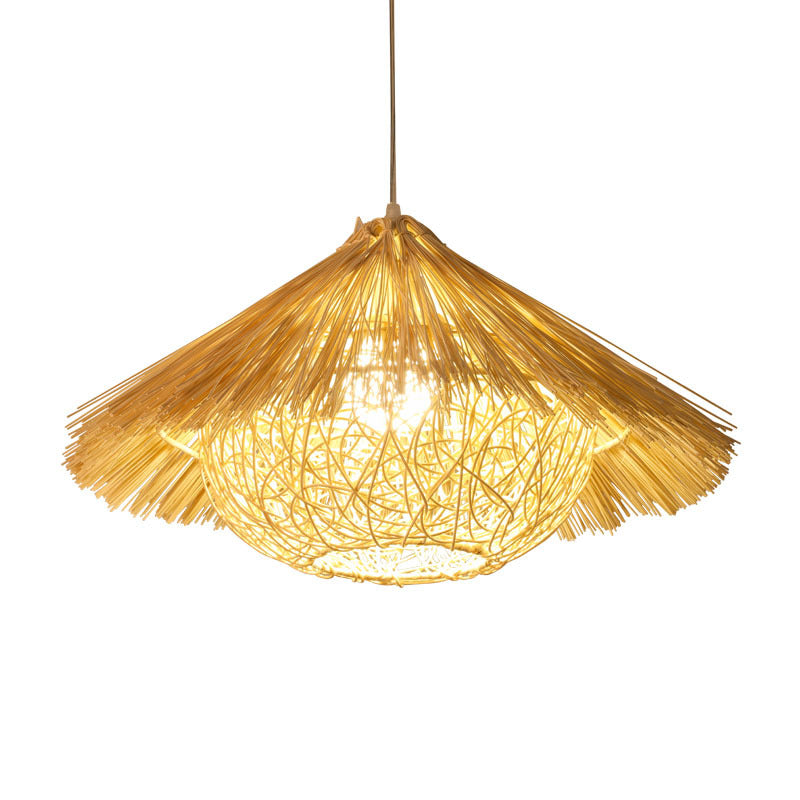 Vintage rattan straw hat chandelier rattan art round bird's nest Chinese pastoral hotel restaurant agritainment bed and breakfast straw hat lamp
