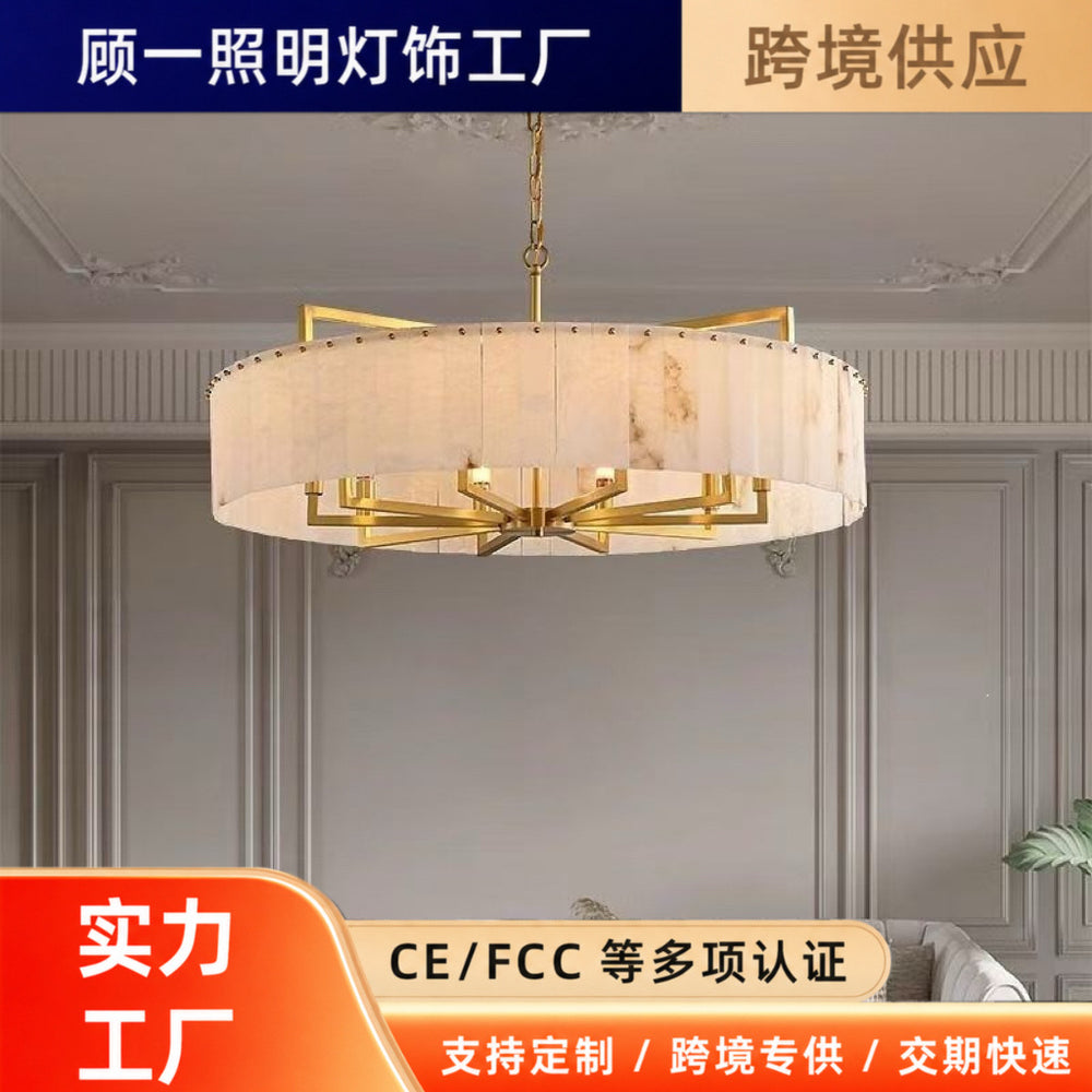 Luxury marble & solid brass living room chandelier - modern minimalist lighting for dining room, bedroom, show home, villa, duplex, and grand hall