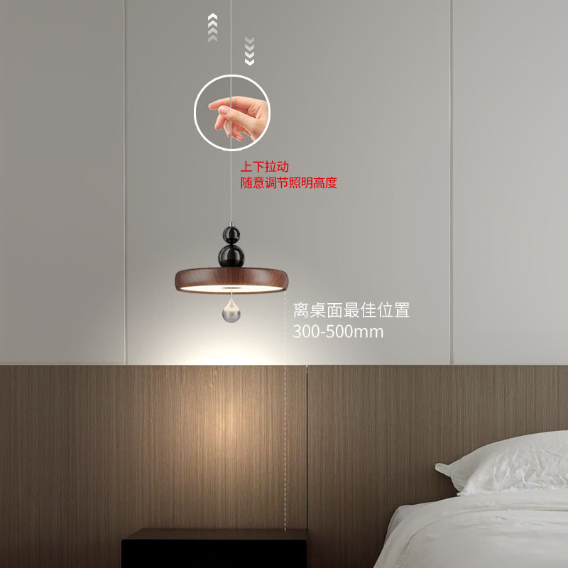 [Strict Selection] Bedside Small Chandelier Full Spectrum Eye Protection Light Medium Ancient Wood Grain Can Lift Creative Advanced Chandelier