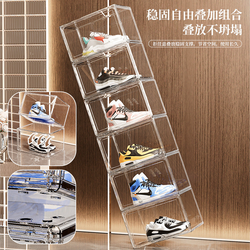 Household shoe storage box Transparent PET foldable sneaker display cabinet Dust-proof magnetic shoe cabinet Large capacity shoe box