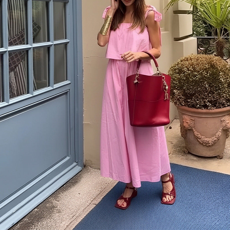 european and american women's summer beach vacation dress, new french-style soft faux two-piece camisole dress