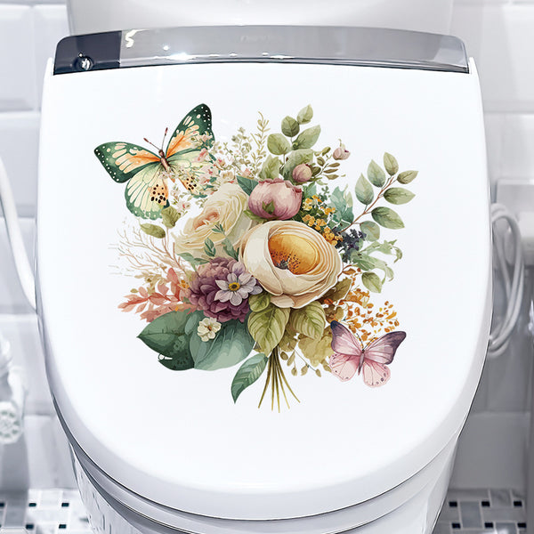 Wholesale Manufacturer Toilet Toilet Lid Butterfly Flower Sticker Waterproof Removable Plant Rose Flower Toilet Sticker