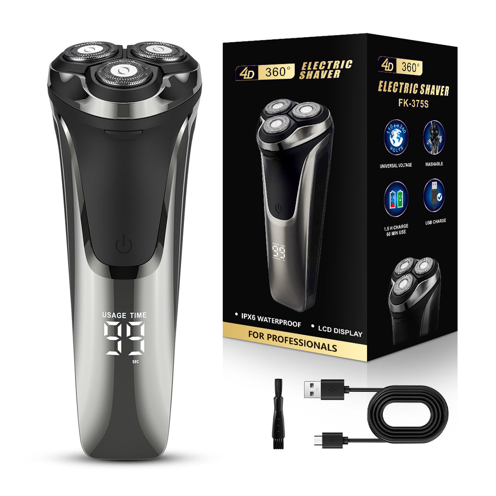 Electric shaver with floating triple-blade head, full body washable, rechargeable digital display razor for men - wholesale