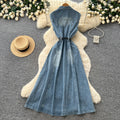 K-stylework clothing lapel sleeveless denim dress women's summerhigh waist waist single breasted slimming lookelegant long skirt