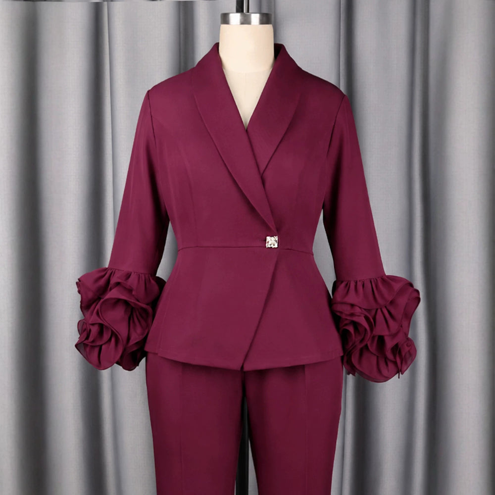Autumn new arrival: burgundy blazer with 3d floral design - slimming, elegant, and perfect for work