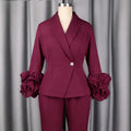 Autumn new arrival: burgundy blazer with 3d floral design - slimming, elegant, and perfect for work