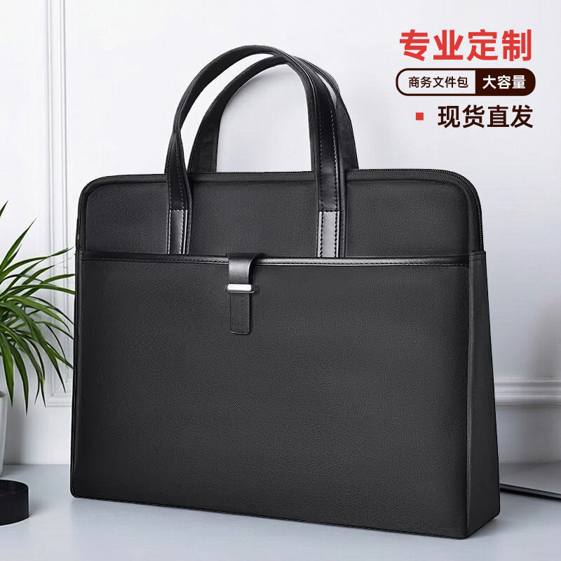 Large capacity zippered business briefcase - waterproof, stylish laptop bag, document organizer for meetings & conferences - custom logo available