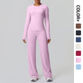 Cloud-feel outdoor casual yoga outfit: long-sleeve t-shirt top & high-waisted wide-leg active wear set for running and fitness
