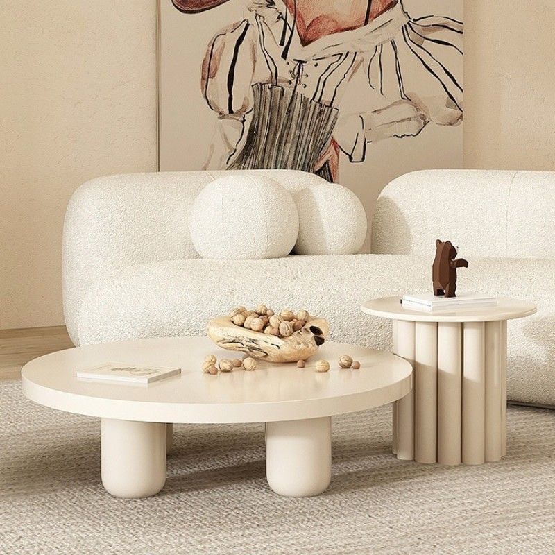French internet celebrity stylish creative round coffee table cream nordic living room small apartment coffee table table wabi-sabi style