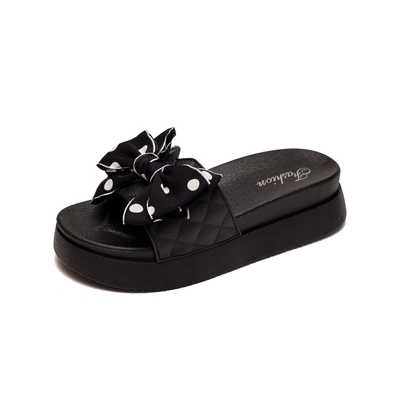 【platform sole】trendy bowknot slides for women - summer outdoor fashion, height increasing, soft sole, non-slip, cross-strap sandals