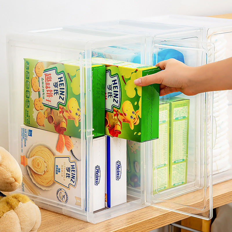 Baby products sorting box storage household transparent flip mother and baby storage box can be stacked with baby clothing storage box