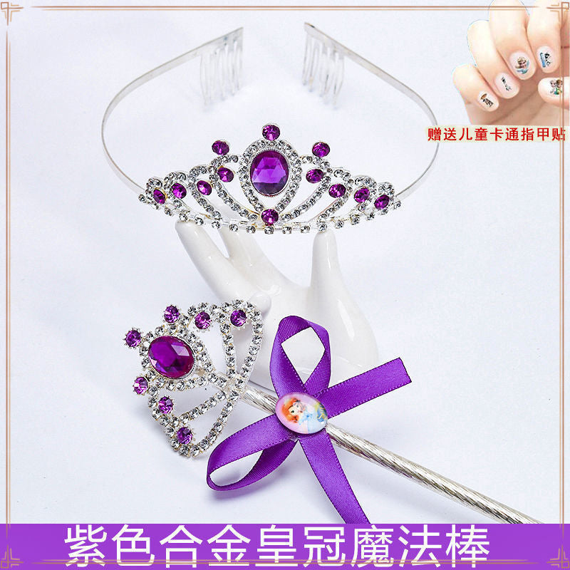 Crown Tiara Children's Little Princess Crown Magic Wand Hair Accessories Set Princess Elsa Necklace Girls Jewelry Box