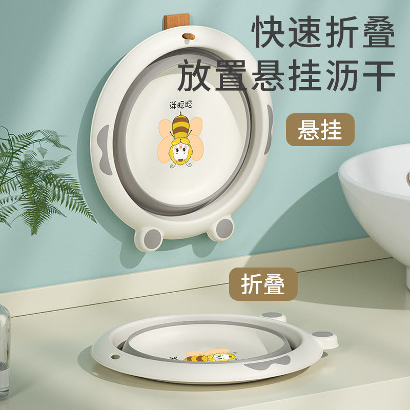 Foldable washbasin - kids & baby face basin - collapsible wall-mounted washbasin - cartoon design for face, butt, and foot washing