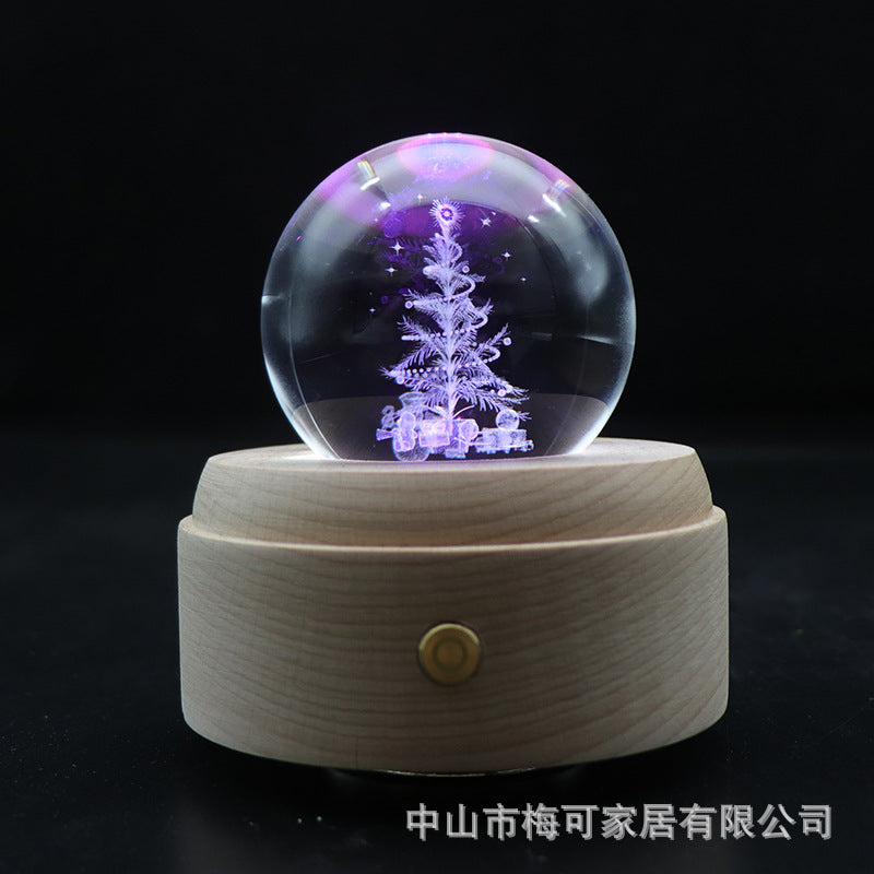 Colorful touch creative gift crystal ball music box transparent crystal light ball music box 3D night light