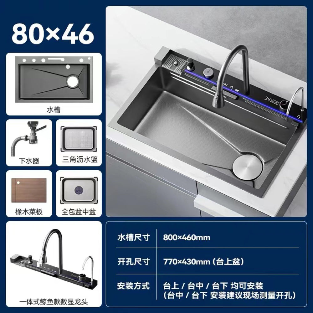 Whale digital display sink large single slot 304 stainless steel kitchen for home vegetable basin sink bowl sink countertop middle and lower