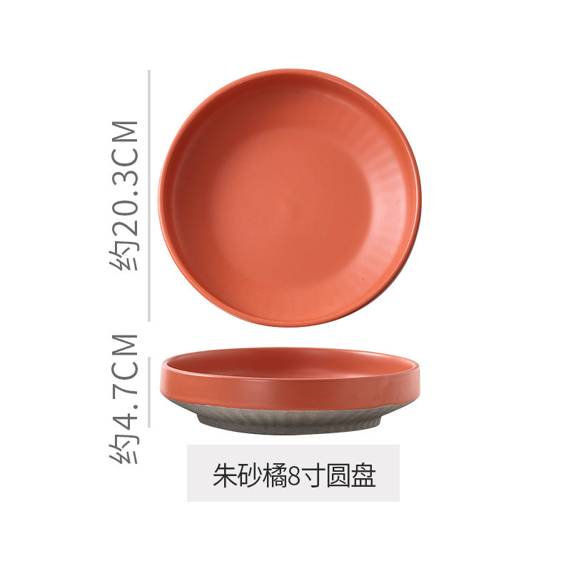 Retro stoneware dinner plate clay deep plate fruit salad plate japanese breakfast dessert plate pasta plate restaurant hotel plate