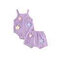 Children's clothing  fashion children's clothing cross-border stereo flower purple suspender top + shorts