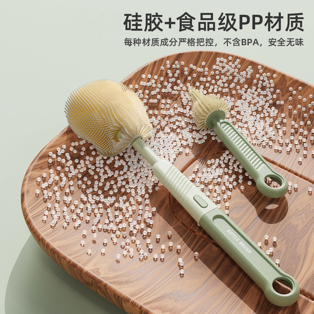 Wholesale multi-functional straight-handle silicone bottle brush, portable nipple brush, baby bottle brush, water cup brush cleaning set