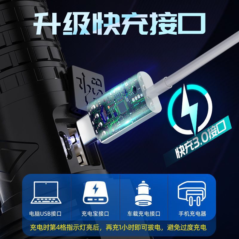 Cross-border wholesale flashlight P90 strong light rechargeable and retractable outdoor portable super bright long-range household small flashlight