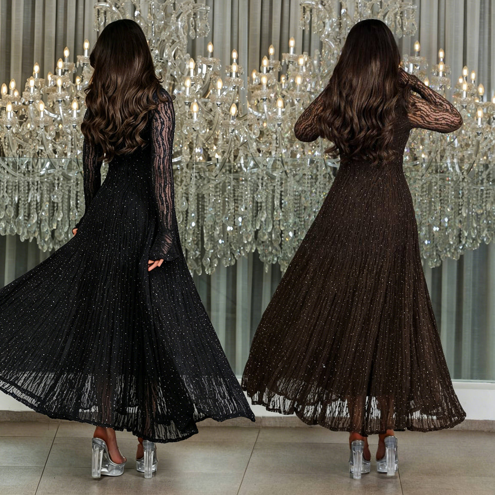 C7711 cross-border   fashion women's sexy lace see-through sparkly dress