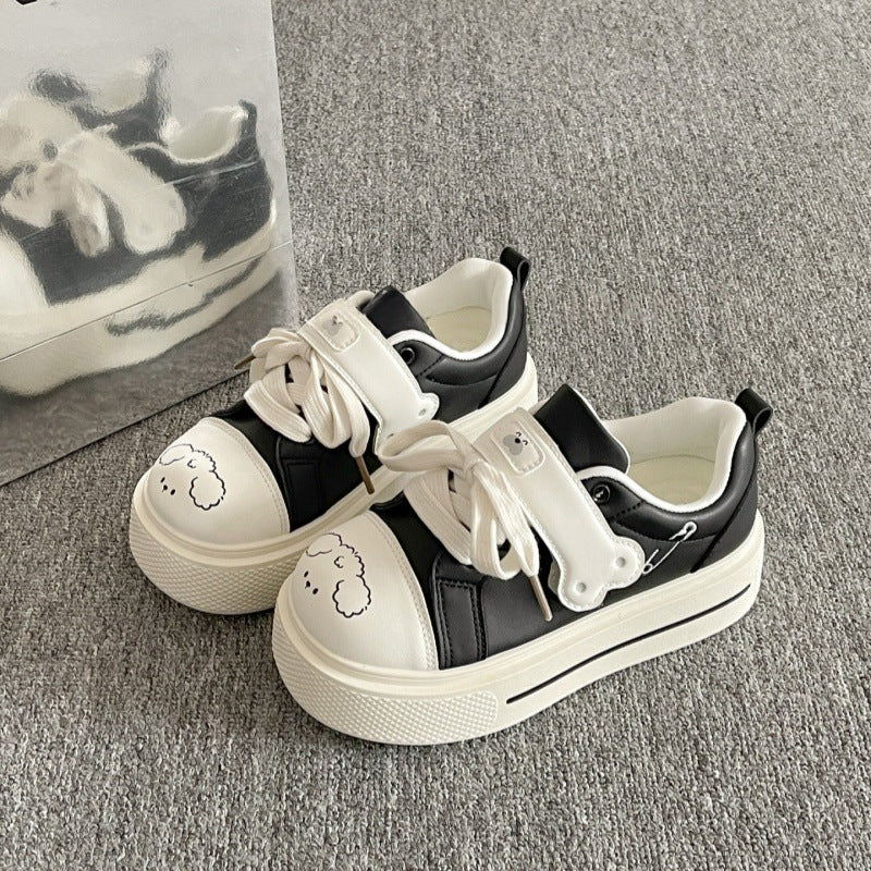 Women's shoes 2026 new spring thick solewhite shoes women's velcro student easiest for match bread shoes heightened casual sneakers