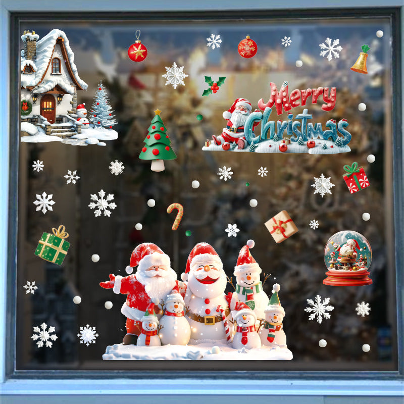 New  happy Santa Claus snowflake gift box party decoration glass window static sticker glue-free window grilles painting